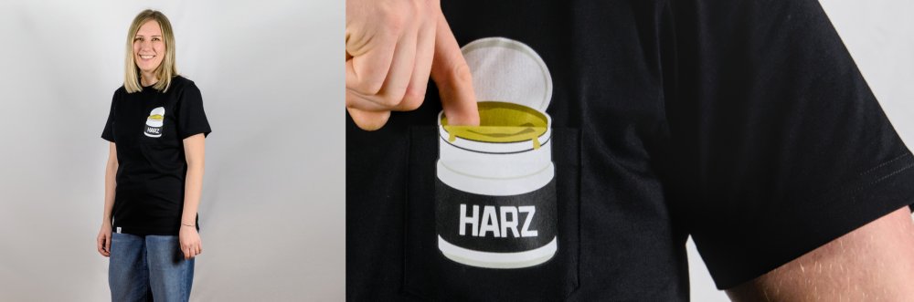 T-Shirt Produktion mit Brustdruck und Brusttasche | Im Siebdruck bedruckt